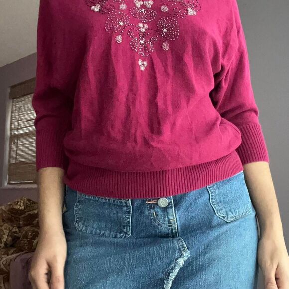 Lauren-conrad Women's Pink and Burgundy Jumper - Picture 7 of 8